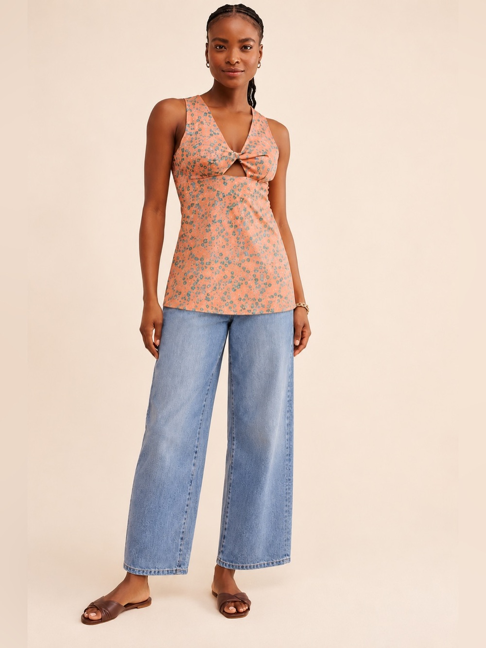 OAT New York Wide Leg Jeans Cloud Luxe Denim Light Wash Stretch Size 10
